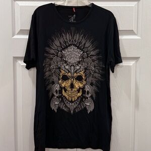 AY GUEY! Indian Skull Eagle Headdress Size 2XL Unisex Wings on Back Black Gold